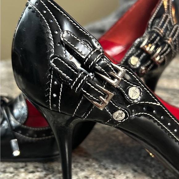 Caesar Paciotti Black Leather Heels. Iconic Dagger Emblem. Size 37 - Picture 2 of 13